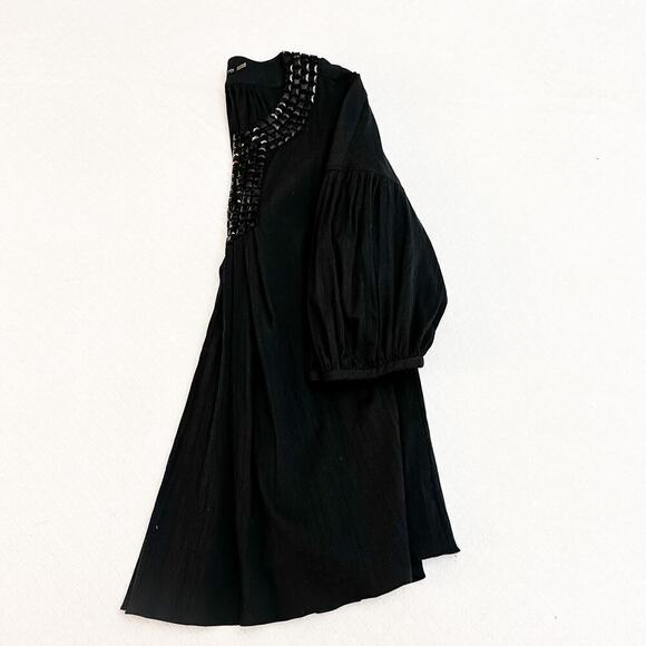 Magaschoni Black Embellished Beaded Neck Tunic Top Size 10 - Picture 7 of 7